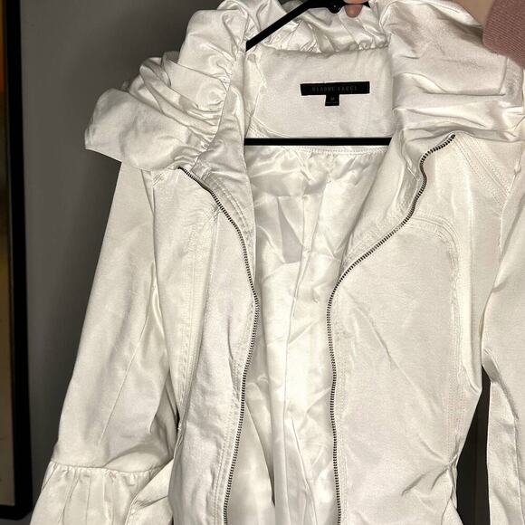 Blaque Label Zip Front Belted Bubble Cuff Collared Ivory Jacket Medium - Picture 11 of 12